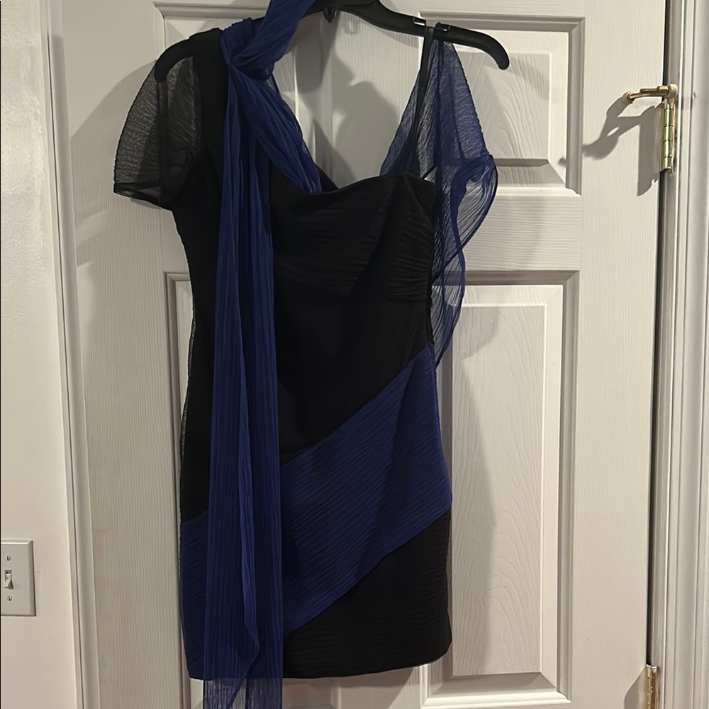 BCBGeneration Asymmetrical Blue and Black Sheath Dress